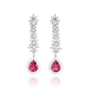 Brinco 2 Rubelitas Gotas 18,49ct com Diamantes em Ouro Branco 18k