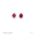 Brinco Chuveiro 2 Rubis Ovais 0,94ct 18 Brilhantes 0,39ct 1,35g Ouro Branco 18k - Coleção Red To Wear