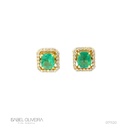 Brinco 2 Esmeraldas Brasileiras Cushion 2,08ct com Diamantes em Ouro Amarelo 18k