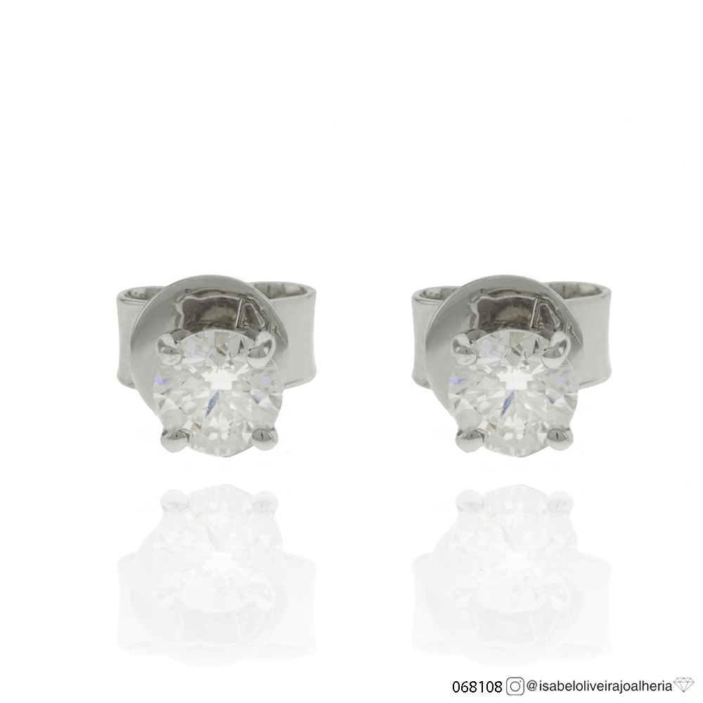 20-Brinco Solitário 2 Brilhantes 0,47ct g VS1 1,23g Ouro Branco 18k - Only You