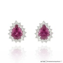 Brinco 2 Rubelitas Gotas 2,16ct com Diamantes em Ouro Branco 18k