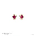 Brinco Clássico 2 Rubis Oval 1,08ct 18 Brilhantes 0,33ct 1,60g Ouro Amarelo 18k - Coleção Red To Wear