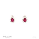 Brinco Classico 2 Rubis Oval 1,16CT 18 Brilhantes 0,32CT 1,23G Ouro Branco 18K - Coleçao Red To Wear