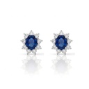 Brinco Clássico 2 Safiras Azul Oval 0,88ct 18 Brilhantes 0,28ct 1,22g Ouro Branco 18k - Coleção Thalassa
