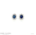 Brinco Clássico 2 Safiras Azul Oval 0,88ct 18 Brilhantes 0,28ct 1,22g Ouro Branco 18k - Coleção Thalassa