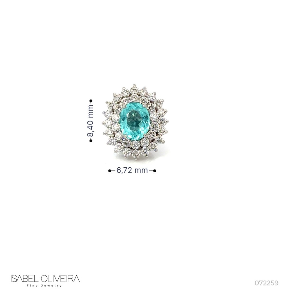 Brinco Classico II 2 Turmalinas Paraibas Oval 2,86CT 68 Brilhantes 2,19CT H VS2 7,40G Ouro Branco 18K - Coleçao Caribbean Blue