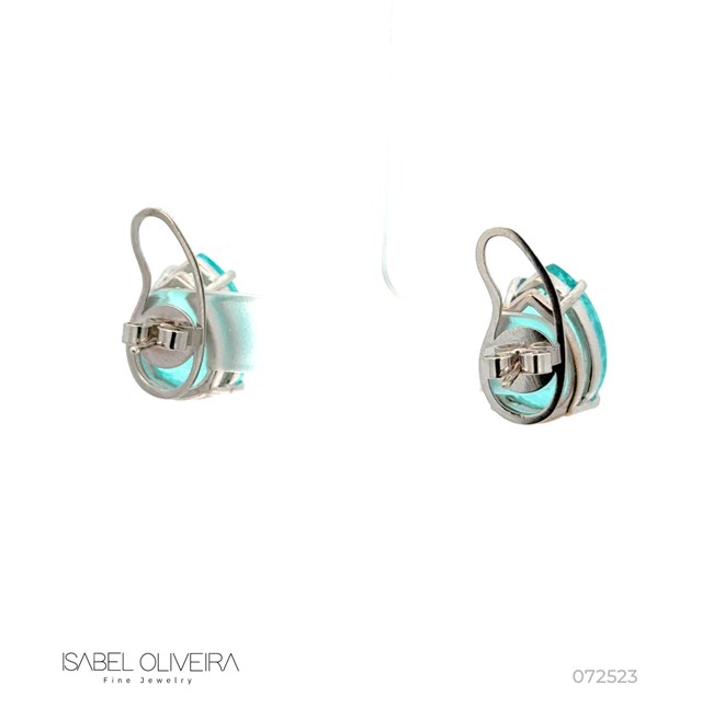 [072523] Brinco 2 Turmalinas Paraíbas Gota 19,86ct com Diamantes em Ouro Branco 18k