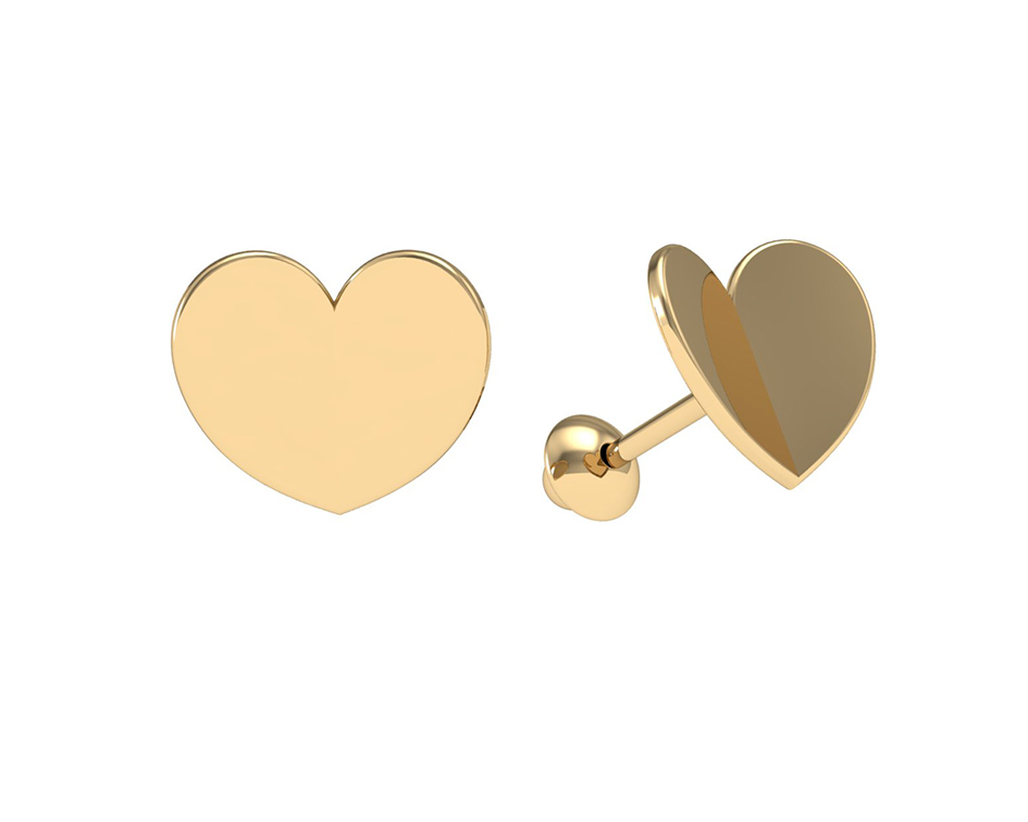 [074761] Brinco Coração Lisa Concava 0,55g Ouro Amarelo 18k - Coleção Kids