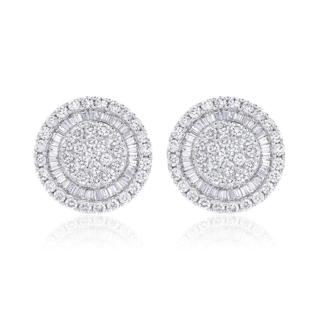 M-Brinco Pizza 14MM 86 Brilhantes 1,09CT Baguetes 0,30CT H VS2 4,70G Ouro Branco 18K - Coleçao Pizza
