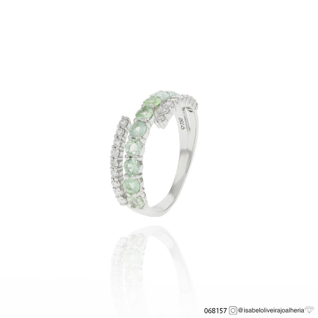ANEL 3 AROS 10 TURMALINAS PARAIBAS REDONDA 1,01CT 18 BRILHANTES 0,30CT G VS1 4,07G OURO BRANCO 18K - COLEÇAO CARIBBEAN BLUE