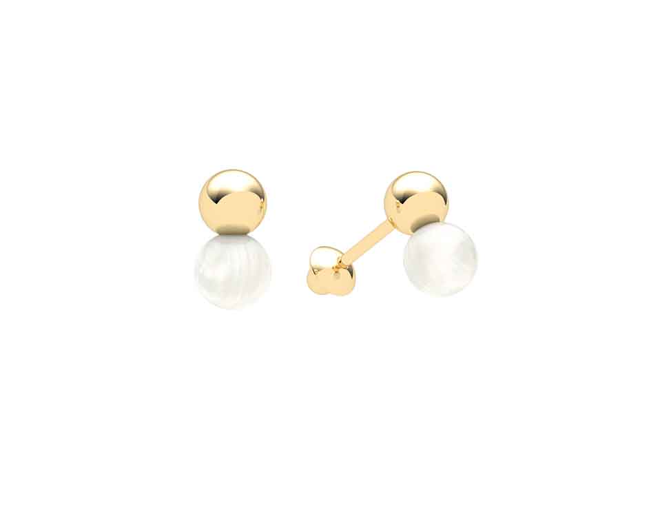 BRINCO DUPLO BOLA 3MM COM PEROLA 2,90MM  0,35G OURO AMARELO 18K - COLEÇAO KIDS