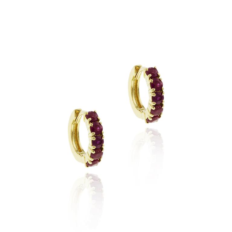 ARGOLA 11 MM DIAMETRO FIO QUADRADO 10 RUBIS REDONDO 0,85CT 2,39G OURO AMARELO 18K - COLEÇAO ARGOLAS FASHION