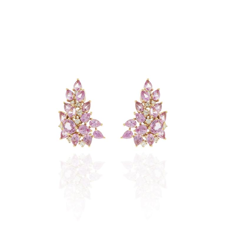 Earcuff Asa 28 Safira Rosa Gota /2 Safira Rosa Oval 5,52ct 16 Brilhantes 0,32ct H VS2 7,61g Ouro Rose 18k - Coleção Red To Wear