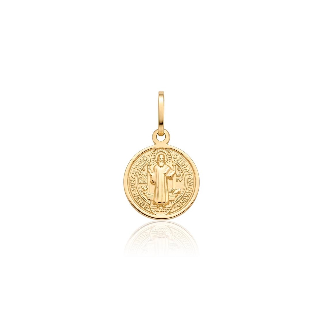 P-Medalha Redonda Sao Bento 8,80MM 0,5G Ouro Amarelo 18K - Coleçao Fe Misticos