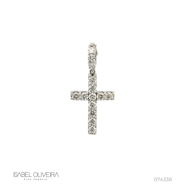 Pingente Cruz 16 Brilhantes 1,31CT H VS2 3,75G Ouro Branco 18K - Coleçao Crucifixo