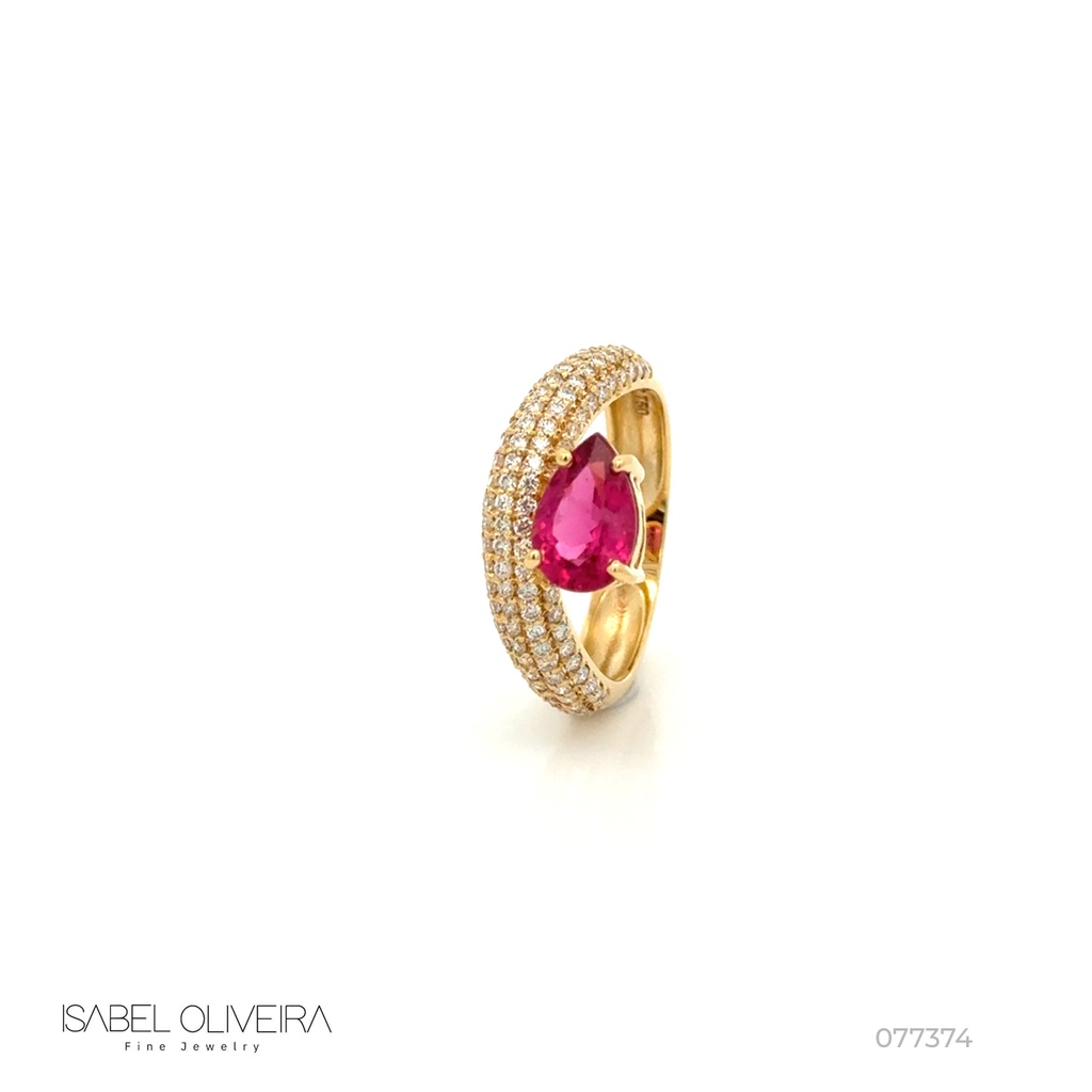 Anel 1 Rubelita 1,26ct com Diamantes em Ouro Amarelo 18k