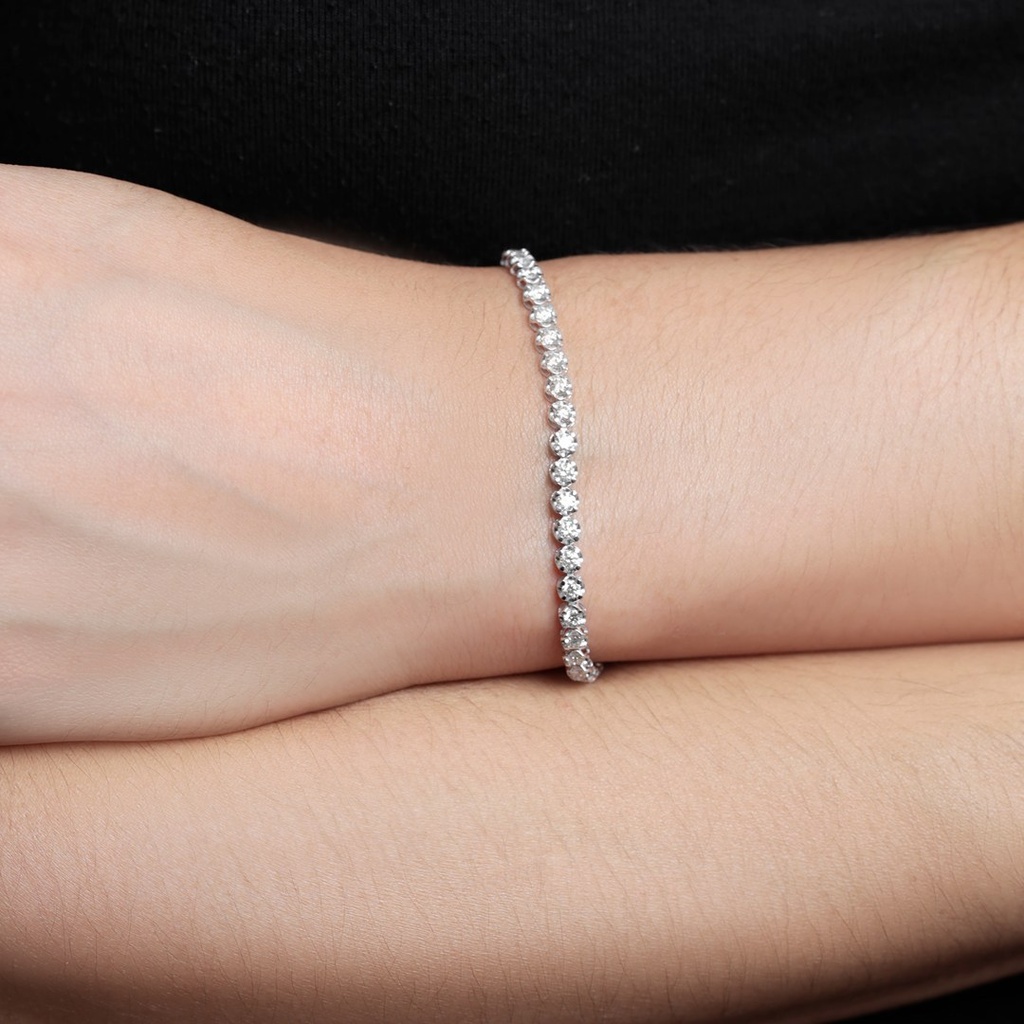 1,5-Pulseira Riviera 48 Brilhantes 0,75ct 9,65g 17,50cm Ouro Branco 18k - Coleção Rivieras