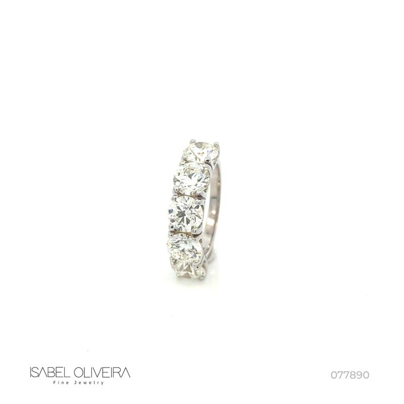 100-MEIA ALIANÇA 5 BRILHANTES 5,09CT G VS2 VVS1 8,70G OURO BRANCO 18K -  COLEÇAO SOULMATES