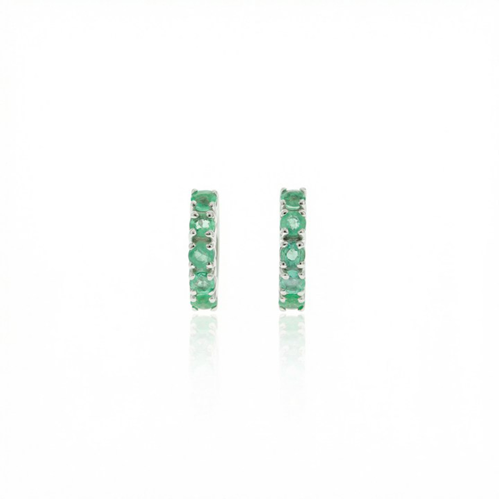 ARG01ESMBM-ARGOLA 11MM DIAMETRO 1 FILEIRA COM MEIA CRAVAÇAO 10 ESMERALDAS 0,60CT 2,27G OURO BRANCO 18K - COLEÇAO ARGOLAS FASHION