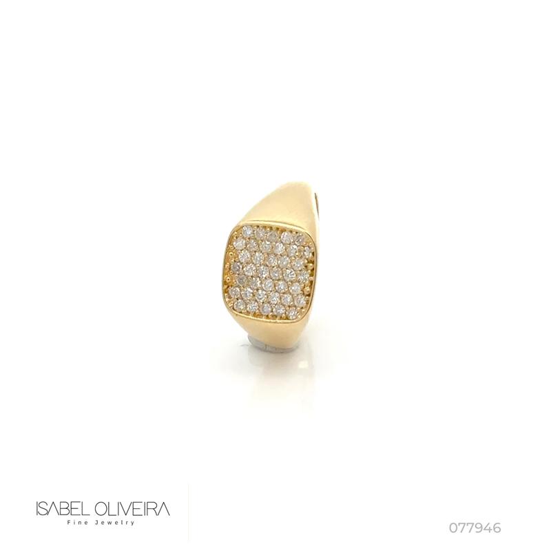 ANEL CHANCELA PAVE 48 PEDRAS INCOLORES REDONDAS G OURO AMARELO 18K - SOLANGE SENNA (PEDRAS E OURO CLIENTE)