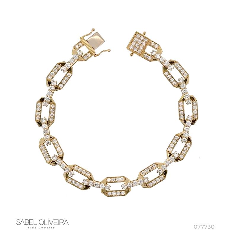 PULSEIRA COM SEGMENTOS ELO MENOR  BRILHANTES CT H VS2 CM G OURO AMARELO 18K - COLEÇAO ELOS POWER