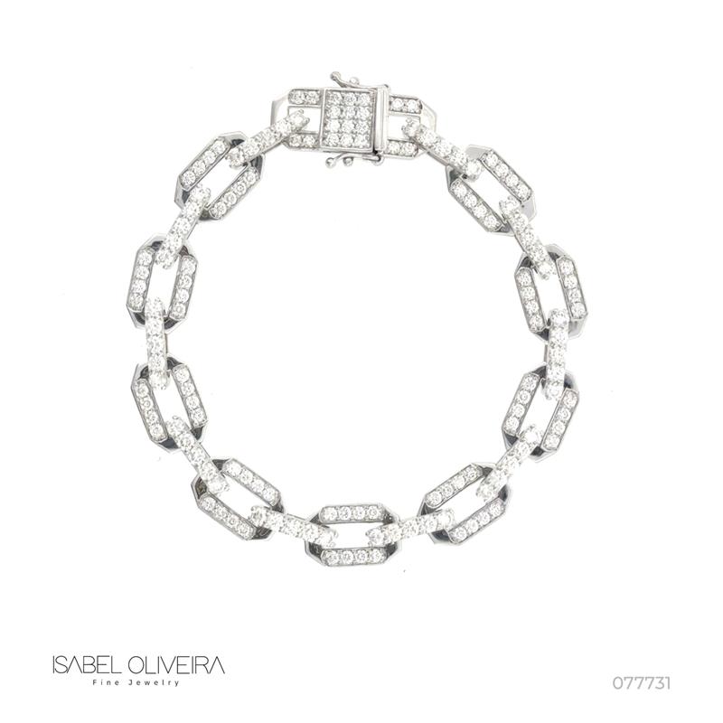 PULSEIRA COM SEGMENTOS ELO MENOR  BRILHANTES CT H VS2 CM G OURO BRANCO 18K - COLEÇAO ELOS POWER